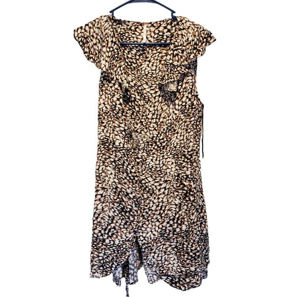 Free People French Quarter Mini Dress Leopard Wrap Ruffle Flutter Sleeve Small - Picture 12 of 12